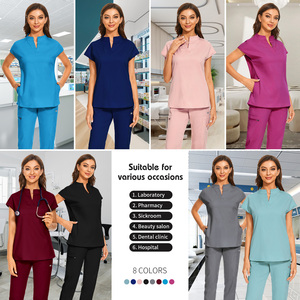 Conjuntos de Uniformes Médicos para Mujer SBUN INTERNATIONAL, Pantalones con Cordón Ajustable y Blusas de Punto de Algodón y Poliéster Marrón con Protección Contra Agujas - Product Image 4