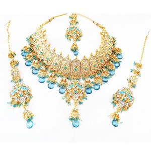Indian Royal Copper Zircon Gold Plated Imitation Vintage Bridal Jewelry Set Flower Design Women Engagement Wedding Anniversary - Product Image 1
