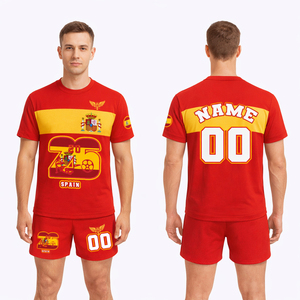 Camiseta de Fútbol Personalizada Estilo España 2026, Uniforme Rojo y Amarillo con Nombre y Número Personalizados, Uniforme de Fútbol para Equipos de EE. UU. y Europa - Product Image 1