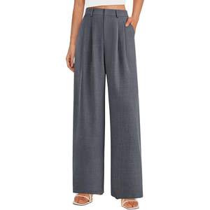 กางเกงขายาวทรงตรงสำหรับผู้หญิง สไตล์ลำลองทางการ เอวสูง ยืดหยุ่นได้ เหมาะสำหรับฤดูร้อน มีกระเป๋า ผ้าไม่ยับ - Product Image 1