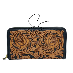 Cartera de cuero repujado con RFID, diseño floral, tipo clutch largo, con cremallera, para mujer - Product Image 1