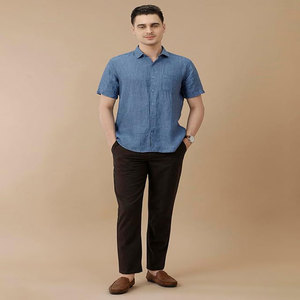 Chemise d'été décontractée à manches courtes en coton pour hommes, respirante, à carreaux, anti-rides pour adolescents, tissu Dobby - Product Image 4