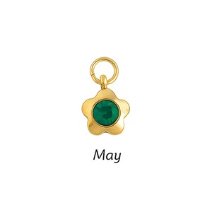 Emerald Birthstone <b>Charm</b> Gold Plated 12 Month Flower Shape Pendant with Colorful Crystal Stone Handmade <b>Charm</b> for Jewelry Making - Product Image 1