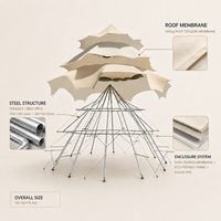 Tente de glamping BOTEEN, film étirable PVDF 950g, structure en acier galvanisé 100x150x3mm, membrane 550g, paroi PVC 0.6mm, villa sur mesure
