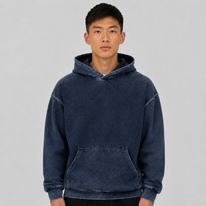 High Quality 100% Cotton <b>Men's</b> Acid Wash Casual Hoodie Street Fashion Winter <b>Pullover</b> Fleece Collar Pocket Logo Print-Wholesale - Product Image 1