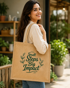 Small Steps Big Impact Jute Shopping <b>Bag</b> <b>Large</b> Eco-Friendly Promotional Tote Fashion Style - Product Image 3