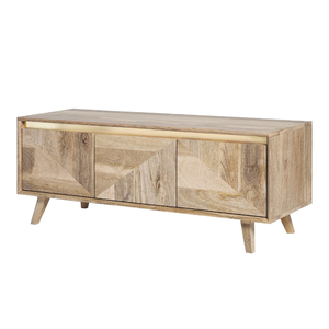 Indoor <b>cabinet</b> featuring a combination of natural patterned wood and a distinctive geometric wooden front. - Product Image 1