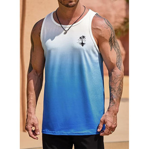 Camiseta sin mangas para hombre, degradado azul y blanco, cuello redondo, secado rápido, informal, con estampado de palmeras - Product Image 2