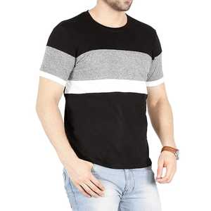 Camiseta de Manga Corta a Rayas Blancas, Grises y Negras para Hombre, Corte Regular, Cuello Redondo Informal, Tejido de Punto, Ribete en Contraste, Transpirable - Product Image 2