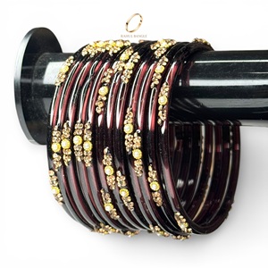 Premium Quality Indian Jewelry Maroon Kashmiri Raindrop Wine <b>Red</b> Glass Bangles Gold Plated Crystals Wedding Wear Wholesale Price - Product Image 1
