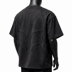 T-shirt Homme Oversize Personnalisé à Panneaux Gaufrés Noir Streetwear Coton Coupe et Couture 3D Manches Courtes Mode Ringer - Product Image 3