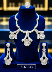 Ensemble collier et boucles d'oreilles classiques et tendance plaqués or 24 carats avec zircon, bijoux de mariée pour femmes A-63228 - Product Image 6