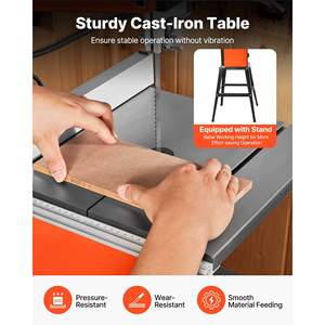 Scie à ruban de table à deux vitesses de 10 pouces, 373 W, 1/2 CV, hauteur de coupe maximale de 6 pouces, table en fonte de 13,2 x 13,4 pouces, éclairage de travail à 360 degrés - Product Image 6