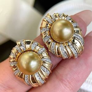 Wholesale 13-14mm Natural Gold Bead <b>Stud</b> Earrings Thick Japanese Imported 925 Sterling <b>Silver</b> in Gift Box - Product Image 1