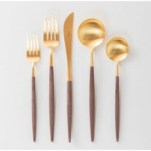 Ensemble de couverts modernes en acier inoxydable poli miroir avec manche en bois pour la maison, le restaurant et la table - Product Image 5