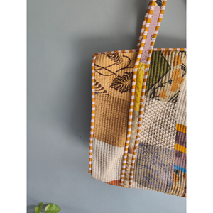 Bohemian <b>Patchwork</b> Cotton Tote <b>Bag</b> Panelled Design Open Top Shopping Carryall All Seasons Style - Product Image 4