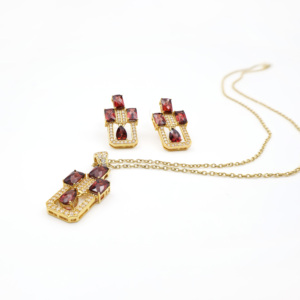 925 Sterling Silver Natural Red <b>Garnet</b> Pendant & <b>Earring</b> Set Gold Plated OEM ODM Fine Jewelry - Product Image 3