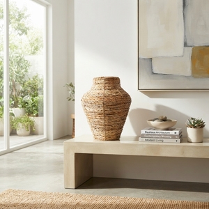 Jarrón Alto de Ratán Tejido, Cesta Decorativa Hecha a Mano, Estilo Boho Rústico para Interiores, Organizador de Almacenamiento para el Hogar - Product Image 4