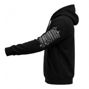 Sweat à capuche noir épais avec un design graphique glitch vert néon et rose vibrant et une capuche à cordon de serrage - Product Image 3