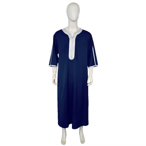 Wholesale Premium Cotton Stand Collar Modest <b>Men's</b> Loose Fit <b>Thobe</b> Islamic Eid Plus Size Floor Length Short Sleeve Quick Dry - Product Image 5