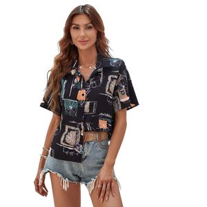 Haut ample en rayonne pour femme, style coréen décontracté, à manches courtes, coupe ample, idéal pour l'été - Product Image 1