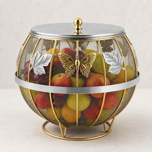 Premium Stainless Steel Mesh Fruit <b>Basket</b> With Protective Lid Multipurpose Vegetable Storage And Kitchen <b>Table</b> Organizer - Product Image 6