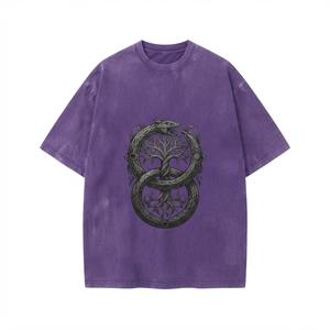 Men's Purple Oversized <b>T</b>-<b>Shirt</b> With <b>Dragon</b> Tree Print Short Sleeve O-Neck Casual Cotton Jersey Breathable Front Logo Design - Product Image 3
