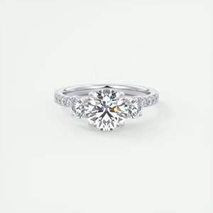 Bague de fiançailles à trois pierres avec diamants ronds de laboratoire de 2,50 carats et pavé français 3/4 en or blanc 14 carats - Product Image 4