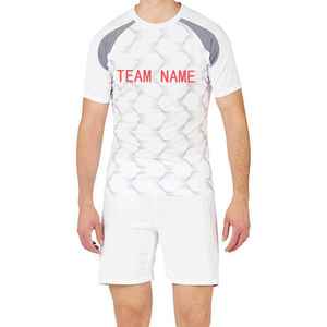 Maillot de football personnalisé pour homme, blanc, sublimation du nom de l'équipe, manches courtes, col rond, polyester respirant, coupe athlétique - Product Image 1