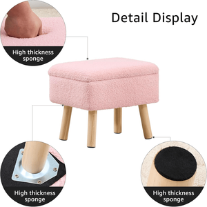 Rectangular Pink Teddy Fleece Upholstered <b>Storage</b> Ottoman Solid Wood Legs Foot <b>Stool</b> Bench for Entryway - Product Image 2