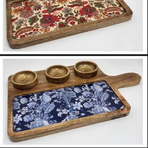 Bandeja de madera, bandeja decorativa de madera, bandeja de madera hecha a mano, bandeja decorativa de madera, bandeja de madera para servir, bandeja de madera para alimentos, Time 2 Decor - Product Image 1