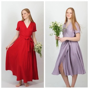 Nuevo Vestido Midi Cruzado de Algodón con Cuello en V y Manga Corta, Estilo Línea A, para Invitadas de Boda, Dama de Honor Romántica, para Mujer - Product Image 2