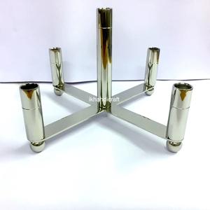 เชิงเทียนโลหะพับได้เคลือบนิกเกิลสีเงินคุณภาพพรีเมียม ดีไซน์สวยงาม 5 แขน ทำด้วยมือ ทนทาน ทนความร้อน พกพาสะดวก - Product Image 1