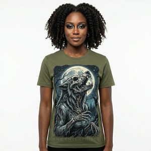 T-shirt Femme « Lightning Storm Zombie » – T-shirt Graphique Sorcière Fantastique en Coton Gris – Impression Personnalisée – Fournisseur de Vêtements Streetwear - Product Image 2