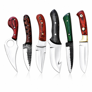 Couteau à dépecer Burraq fait main en acier Damas, épaisseur 0,5 mm (0,025 po), manche en bois coloré, option DIY/OEM, lame Drop Point, 9 pouces - Product Image 1