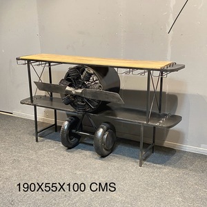 Meilleure Collection : Table de Bar Console Industrielle Vintage avec Moteur d'Avion, Décoration Hélice, Porte-Bouteilles et Art Antique de l'Himalaya - Product Image 1