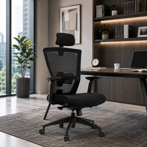 Chaise de bureau ergonomique pivotante en tissu, chaise de direction exécutive avec hauteur réglable et mécanisme électrique pour usage commercial - Product Image 1