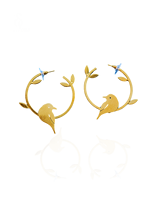 Boucles d'oreilles créoles en laiton plaqué or Soumya Creations, motif oiseau et branche, bijoux fantaisie pour femme, cadeau BPE-002 Inde Rajasthan