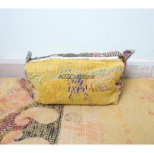 Kantha Quilted Eco-Friendly Waterproof Vintage Multi-Function Cosmetic Organizer Makeup Pouches Durable Zipper Tassel Cotton - Product Image 6