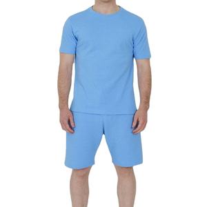 T-shirt à manches courtes pour hommes, short, couleur unie, ensemble deux pièces de sport décontracté et ample - Product Image 1