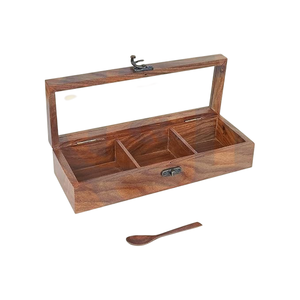 Handmade Wooden Spice Masala <b>Box</b> with 3 Compartments Kitchen Masala Storage Container Organizer - Product Image 1