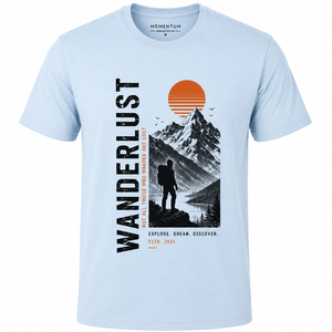 Camiseta de Manga Corta Beige para Hombre Wanderlust, Cuello Redondo, Corte Regular, Algodón Jersey, Estampado Digital Sublimado con Diseño de Montaña - Product Image 1