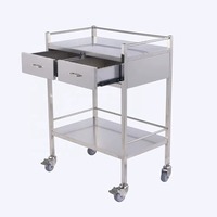Chariot de laboratoire en acier inoxydable en promotion avec 2 tiroirs télescopiques, chariot de rangement mobile à roulettes pivotantes, résistant à la corrosion