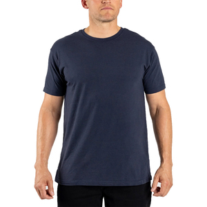 Camiseta de Manga Corta con Cuello Redondo Azul Marino para Hombre, Corte Regular, Color Sólido, Informal, de Algodón - Product Image 4