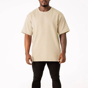 T-shirt en coton crème surdimensionné pour homme, manches courtes, col rond, décontracté, couleur unie, coupe ample, tricot jersey, teinture unie - Product Image 5
