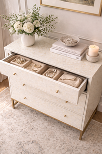 Buffet de salle à manger en bois massif fait main avec incrustations en os, armoire à tiroirs laquée blanche, console de rangement, meuble moderne pour salon - Product Image 4