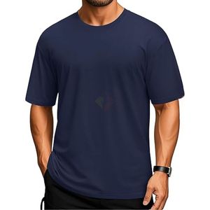 Camiseta de Hombre Azul Marino Oscuro Lisa con Hombros Caídos, Algodón Superior Resistente a las Arrugas, Camisetas Urbanas Cómodas para Hombre - Product Image 1