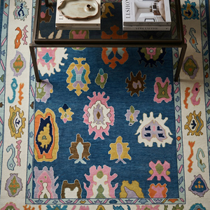 Alfombra Moderna Abstracta de Lana Anudada a Mano con Diseño Floral, Pelo Plano, Clásica para Sala de Estar - Product Image 4