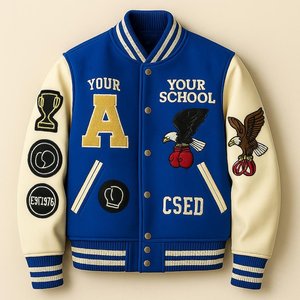 Veste universitaire personnalisée pour homme en cuir PU, style baseball, avec patchs brodés, design preppy, col rabattable, style universitaire - Product Image 6