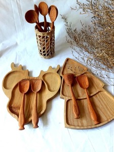 Handcrafted Wooden Spoon Set Curved Handle Serving Spoon <b>Soup</b> Spoon Kitchen Cooking Utensils - Product Image 3